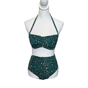 Garnet Hill NWT Bikini Set Women’s Size 2 Leopard High Waist Ruched Swimsuit